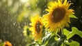 Sunflower in Rain on Sunny Day Royalty Free Stock Photo