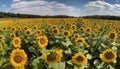 Vibrant sunflowers grow in idyllic meadow scenery generated by AI