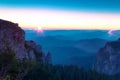 Vibrant sunrise on Ceahlau massif, Eastern Carpathians, Moldova, Romania Royalty Free Stock Photo