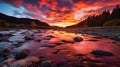 Vibrant sunrise over dramatic river landscape