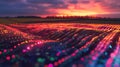 A vibrant sunset casting warm hues over a vast field, creating a striking abstract composition with dramatic shadows and Royalty Free Stock Photo