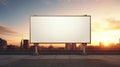 Vibrant sunset forming a fiery backdrop for a blank billboard frame, perfect for bold advertising