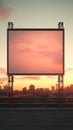 Vibrant sunset forming a fiery backdrop for a blank billboard frame, perfect for bold advertising