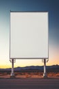 Vibrant sunset forming a fiery backdrop for a blank billboard frame, perfect for bold advertising