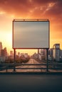 Vibrant sunset forming a fiery backdrop for a blank billboard frame, perfect for bold advertising