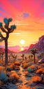 Vibrant Sunset Illustration Of Joshua Trees In Joshua Tree National Park Royalty Free Stock Photo