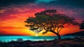 Vibrant Sunset Image With Tree - Realistic Seascapes
