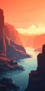 Vibrant Sunset Landscape Art: A Canyon Masterpiece Inspired By Atey Ghailan