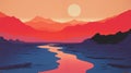 Vibrant Sunset Mountains: 2d Game Art Inspired By Becky Cloonan