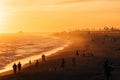 Vibrant sunset over the beach from the Balboa Pier, in Newport Beach, Orange County, California