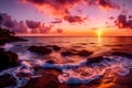 A vibrant sunset over a calm ocean, with the sky painted in hues of orange, pink, and purple Royalty Free Stock Photo