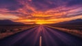 Vibrant Sunset over a Desert Highway Royalty Free Stock Photo