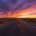 Vibrant Sunset Over Desert Highway Royalty Free Stock Photo