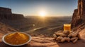 Golden Turmeric and Ginger at Sunrise in Desert Landscape Royalty Free Stock Photo