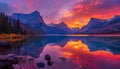 Vibrant sunset over the majestic mountain lake landscape with Royalty Free Stock Photo