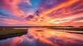 Vibrant Sunset Over North Carolina Marshes: A Lively Coastal Landscape