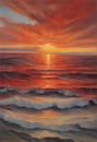 Vibrant Sunset Over Ocean Waves