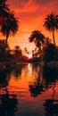 Vibrant Sunset Over Palm Trees: A Kitsch Aesthetic Delight