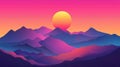 Vibrant sunset over purple mountains, digital art, background Royalty Free Stock Photo