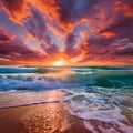 Vibrant sunset over a serene beach