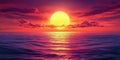 A vibrant sunset over a tranquil ocean, showcasing dramatic colors and serene waves Royalty Free Stock Photo