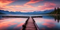 A vibrant sunset paints the sky over a serene lake. Generative AI