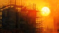 Mesmerizing Sunset Behind a Silhouette of Scaffolding. Warm Colors, Industrial Theme. Perfect for Backgrounds and Design Royalty Free Stock Photo