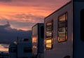 Vibrant Sunset Reflecting in RV Windows Royalty Free Stock Photo