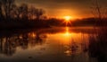 Vibrant sunset reflects on tranquil water scene generated by AI