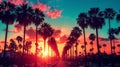 Vibrant Sunset Silhouette Palm Trees City Road Royalty Free Stock Photo