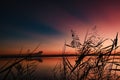 Vibrant sunset sky over Tuggerah Lake from Canton Beach in Toukley, NSW Australia Royalty Free Stock Photo