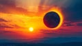 Vibrant Sunset Sky with a Partial Solar Eclipse Taking Place Royalty Free Stock Photo