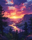 Vibrant Sunset - South Dakota - River - Artistic Landscape