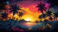 A vibrant sunset with tall palm trees silhouetted against the colorful sky Royalty Free Stock Photo