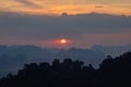 Vibrant sunset from Tiger Cave Temple (Wat Tham Suea) in Krabi, Thailand. Clouds around the sun looking like Saturn Royalty Free Stock Photo