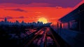 Vibrant Sunset Train: A Captivating New York Cityscape By Becky Cloonan
