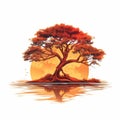 Vibrant Sunset Tree Clip Art With African Art Influence