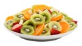 A plate of fruit on a white background