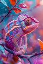 Vibrant Surreal Chameleon on a Fantasy Colorful Tree Branch