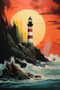 Vibrant Surreal Collage Lighthouse AI Generated