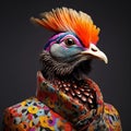 Vibrant And Surreal Fashion: Close-up Photo Of A Colorfully Adorned Quail