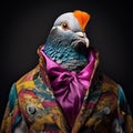 Vibrant And Surreal Fashion: A Close-up Photo Of A Pigeon