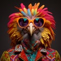 Vibrant And Surreal Fashion: Close-up Portrait Of A Chicken