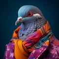 Vibrant And Surreal Fashion Close-up Portrait Of Pigeon In Hyper-realistic Style