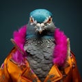 Vibrant And Surreal Fashion: Close-up Portrait Of A Pigeon