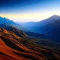 vibrant surreal landscape, desert mountains