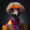 Vibrant And Surreal Portrait Of Ostrich In Fashionable Jacket