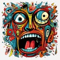 Vibrant Surrealism Doodle: Highly Detailed Crazy Face In Various Colors