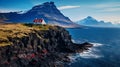 Vibrant Surrealism: Exploring Dalfoss, Faroe Islands With A Red House On Cliff