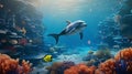 Hyperrealistic Dolphin Floating In Coral-filled Aquarium